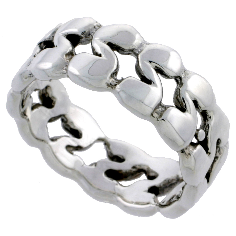 STERLING SILVER S SWIRL RING 3/8 INCH WIDE SIZES 6 - 10