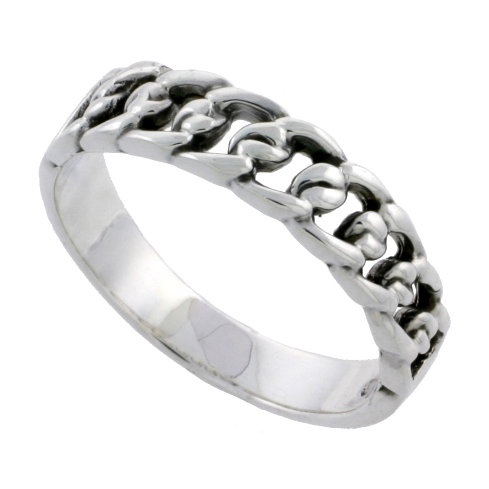 STERLING SILVER LINK CHAIN RING 3/16 INCH WIDE SIZES 5 - 14