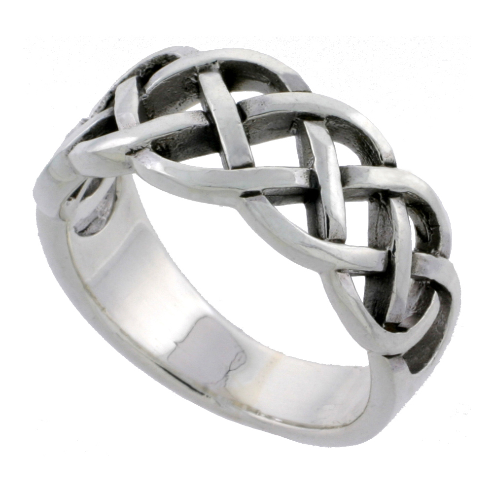 Sterling Silver Celtic Knot Ring Wedding Band Thumb Ring 3/8 inch wide sizes 4 - 11
