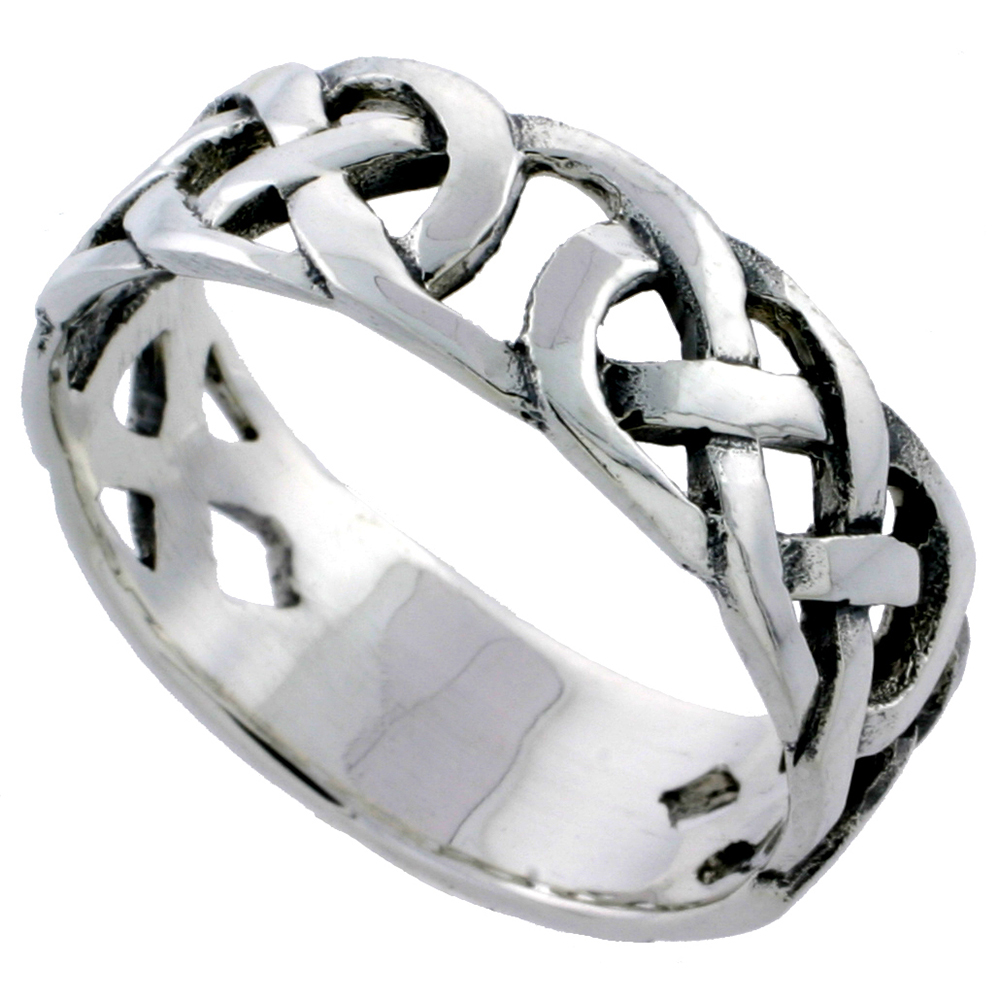 Sterling Silver Celtic Knot Ring Wedding Band Thumb Ring 3/8 inch wide sizes 5 - 11