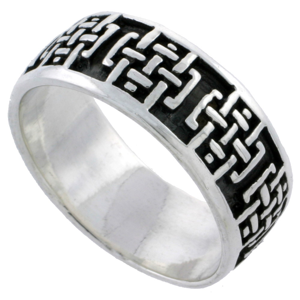 Sterling Silver Celtic Cross Ring Wedding Band Thumb Ring 1/4 inch wide sizes 5 - 10