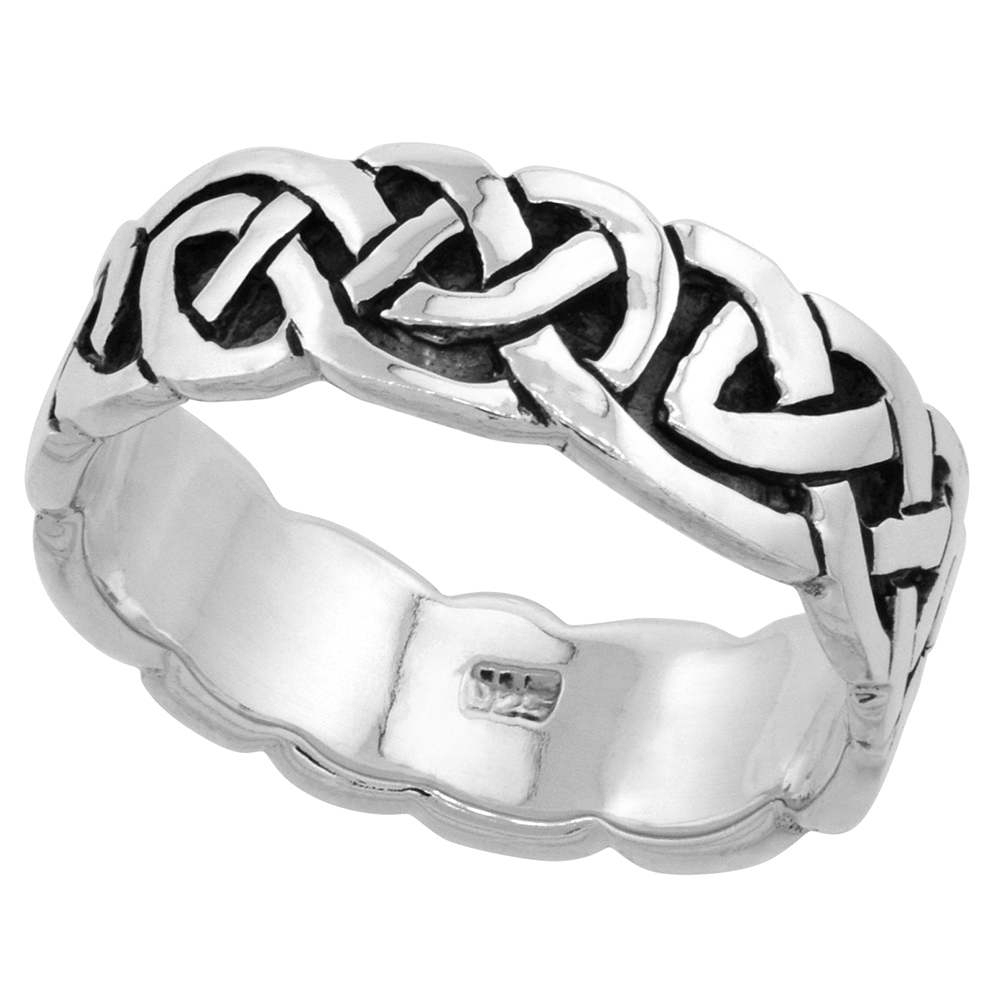 Sterling Silver Celtic Knot Ring Wedding Band Thumb Ring 1/4 inch wide, sizes 6 - 10