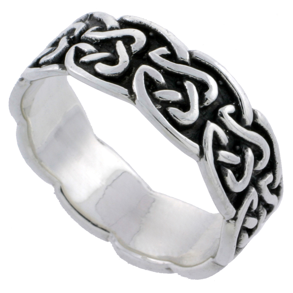 Sterling Silver Celtic Knot Ring Wedding Band Thumb Ring 1/4 inch wide sizes 6 - 10