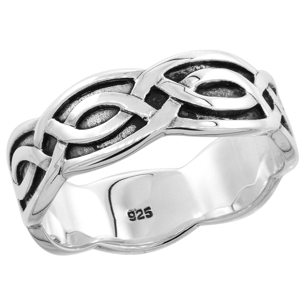 Sterling Silver Celtic Knot Ring Wedding Band Thumb Ring 1/4 inch wide sizes 5 - 10