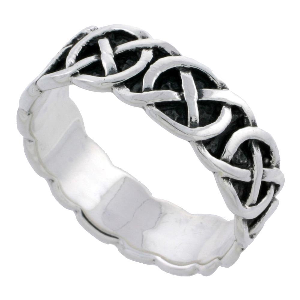 Sterling Silver Celtic Knot Ring Wedding Band Thumb Ring1/4 inch wide sizes 5 - 10