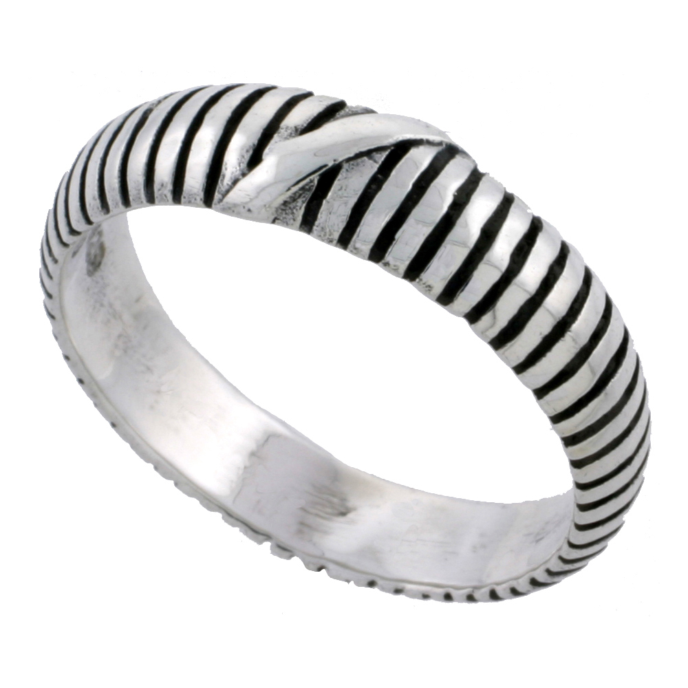 Sterling Silver Striped Ring 3/16 inch wide sizes 6 - 10