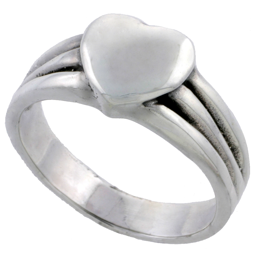 STERLING SILVER HEART RING 3/8 INCH WIDE SIZES 6 - 13