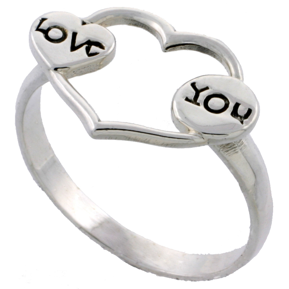 Sterling Silver LOVE Heart Ring 1/2 inch wide sizes 5 - 11