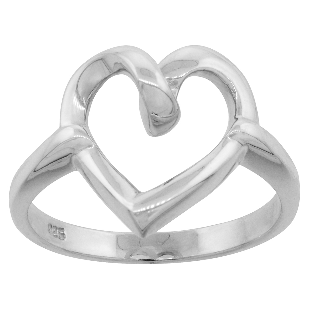 STERLING SILVER HEART RING 1/2 INCH WIDE SIZES 6 - 11