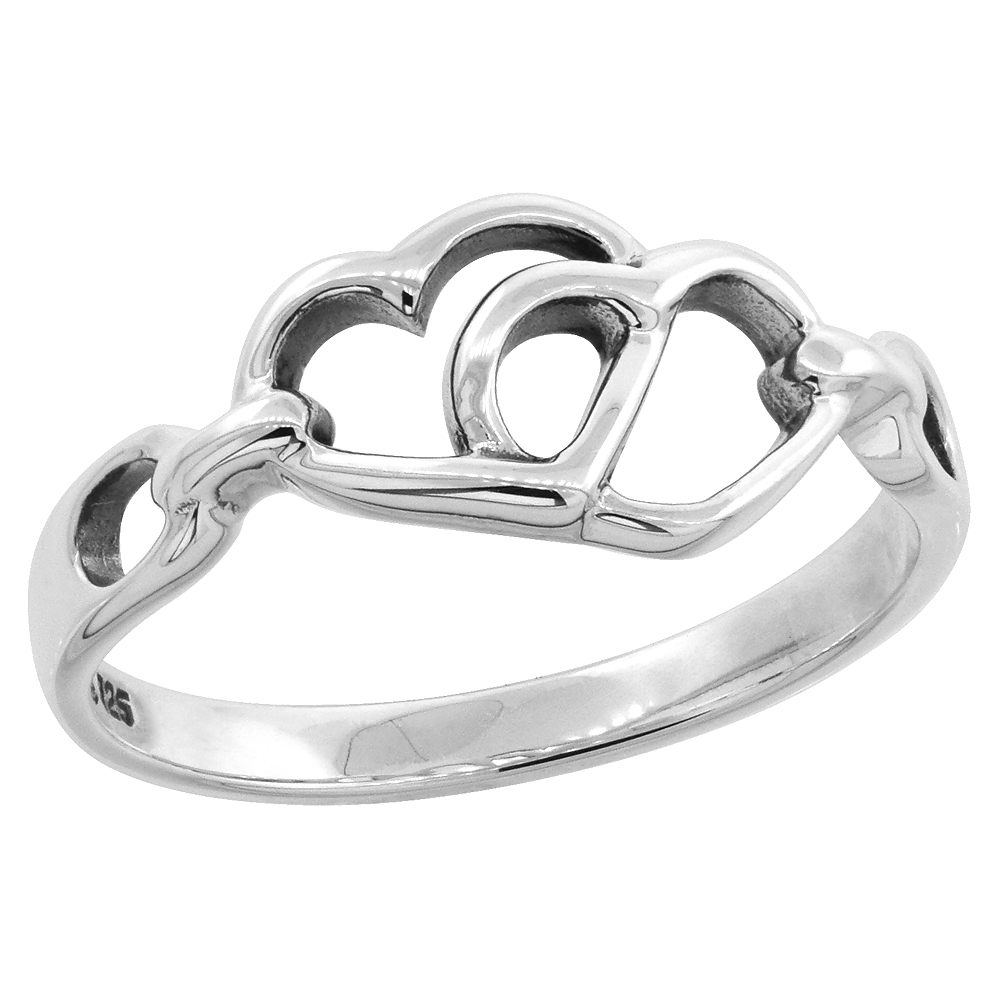 Sterling Silver Linked Hearts Ring 5/16 inch wide sizes 6 - 10