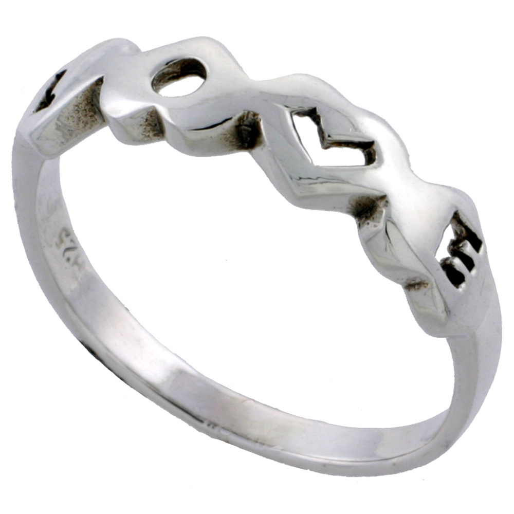 STERLING SILVER LINKED HEARTS RING 3/16 INCH WIDE SIZES 4 - 11