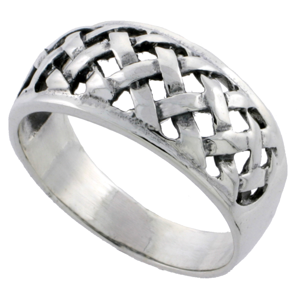 STERLING SILVER BASKET WEAVE RING 3/8 INCH WIDE SIZES 6 - 10