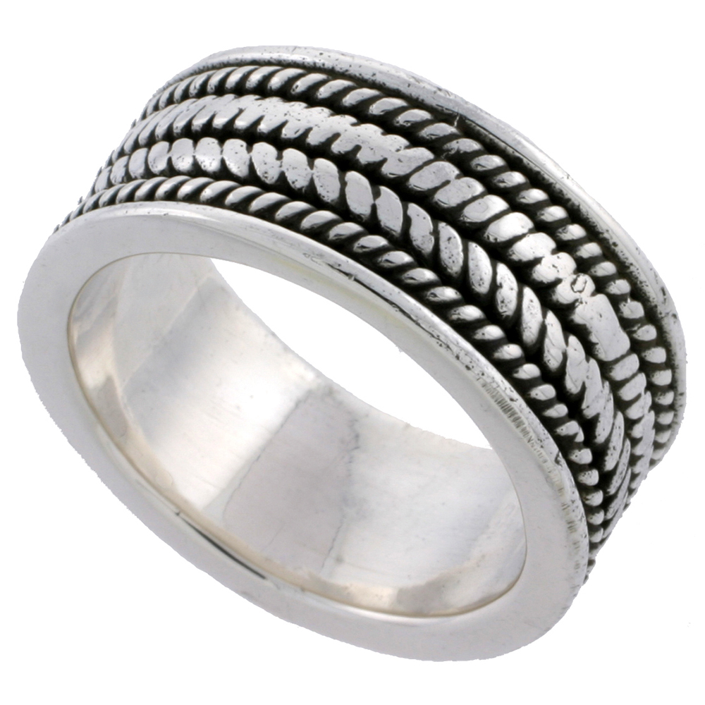 Sterling Silver Braided Rope Ring 3/8 inch wide sizes 6 - 10