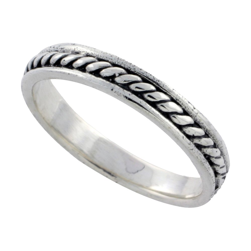 STERLING SILVER STACKABLE ROPE RING 1/8 INCH WIDE SIZES 6 - 10