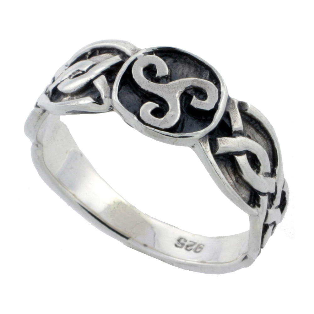 STERLING SILVER CELTIC TRISKELION RING 1/4 INCH SIZES 6 - 10