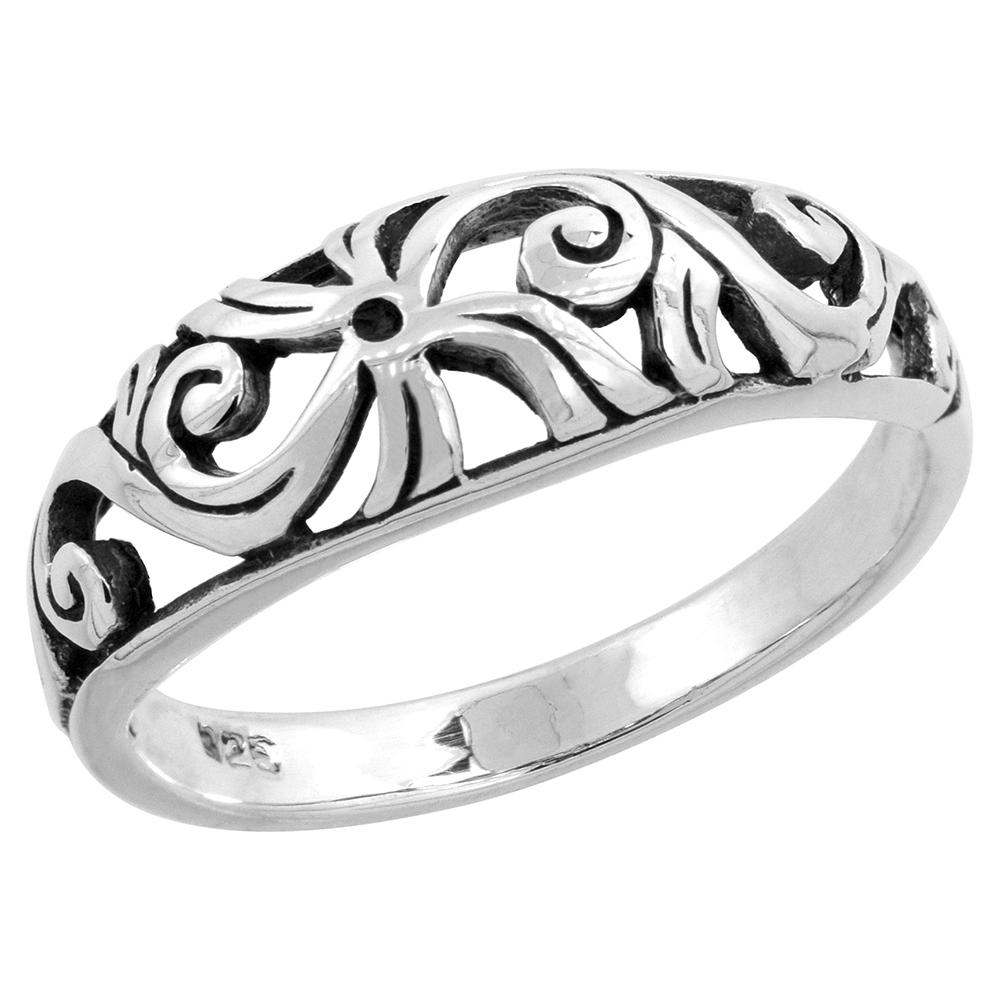 Sterling Silver Floral Vine Ring 1/4 inch sizes 6 - 10