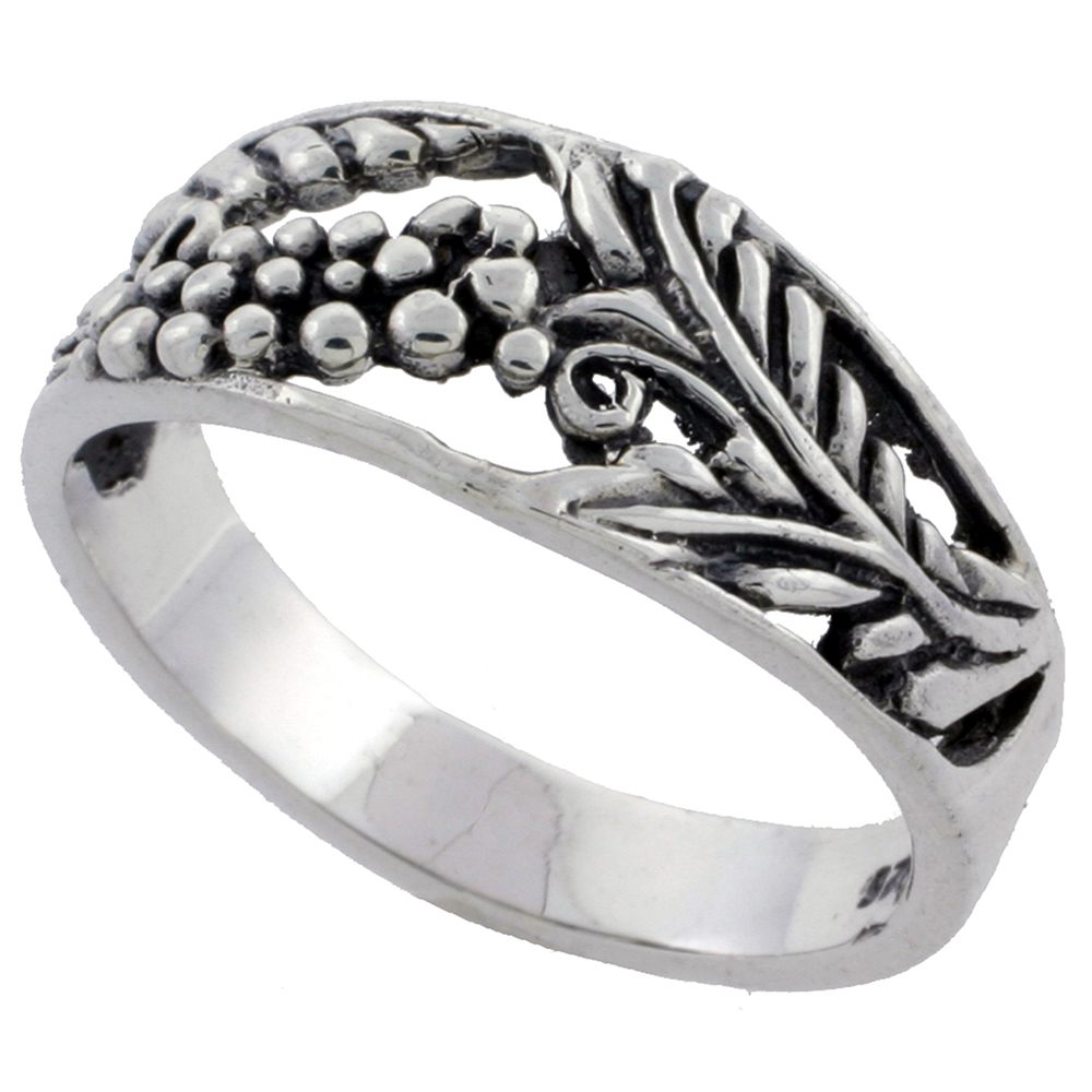 Sterling Silver Grapes on the Vine Ring 5/16 inch wide sizes 6 - 10
