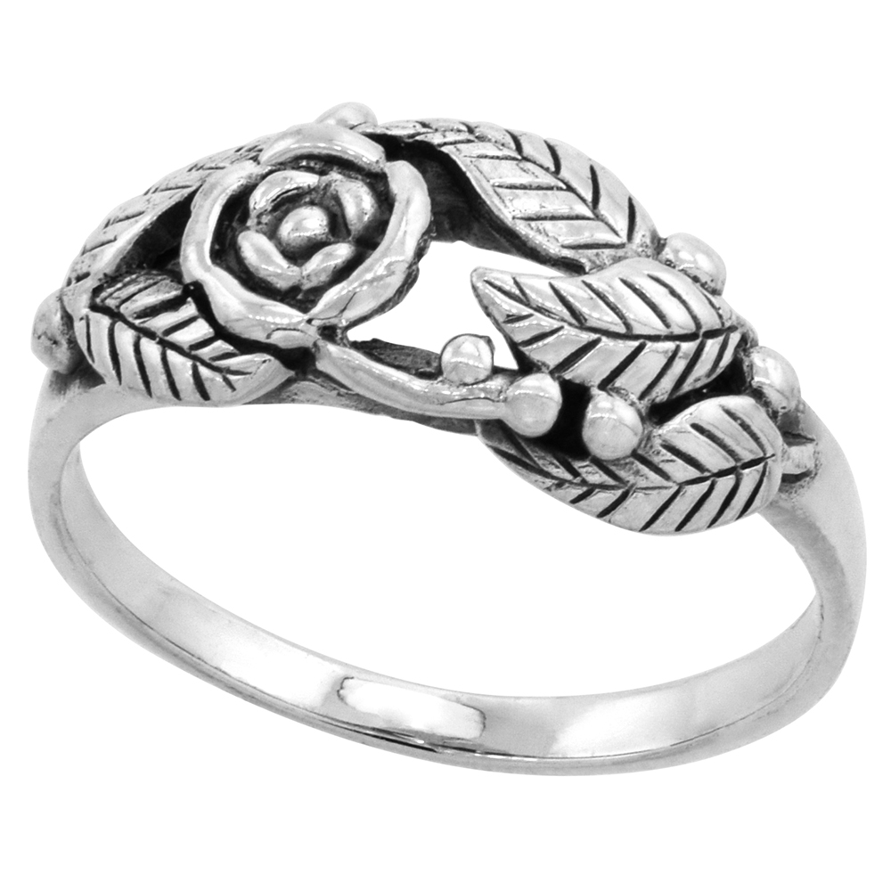 STERLING SILVER FLOWER VINE RING 5/16 INCH WIDE SIZES 6 - 10