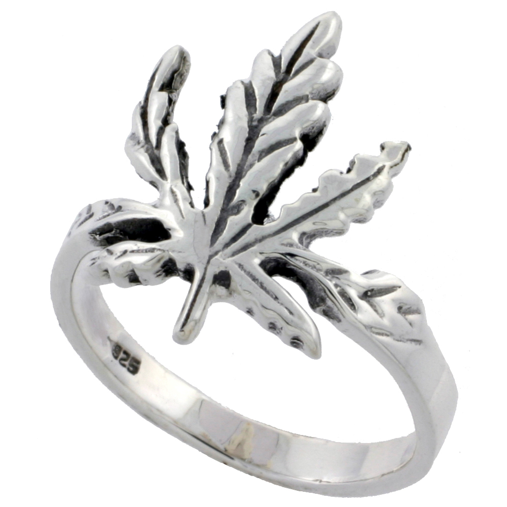 Sterling Silver Pot Leaf Ring Large 3/4 inch sizes 6 - 10