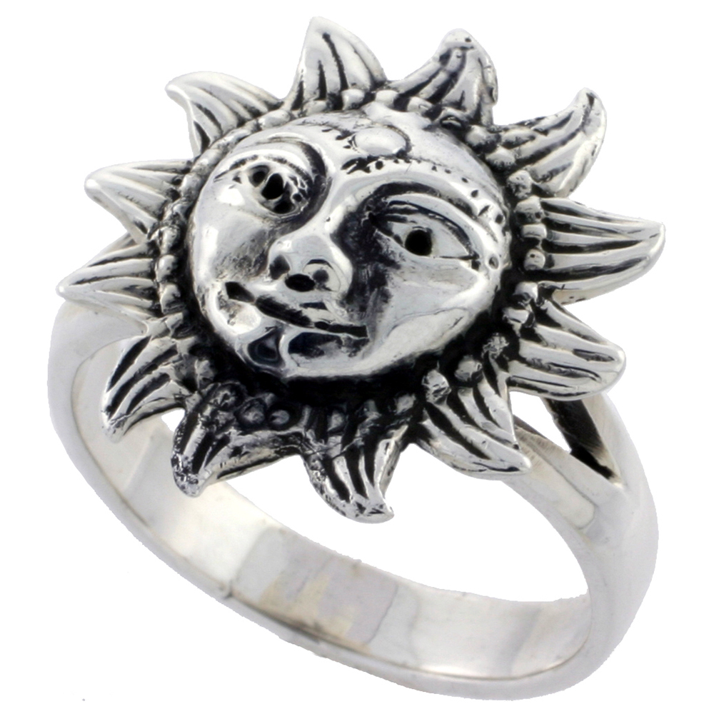 Sterling Silver Surya Hindu Sun God Ring 3/4 inch sizes 6 - 10