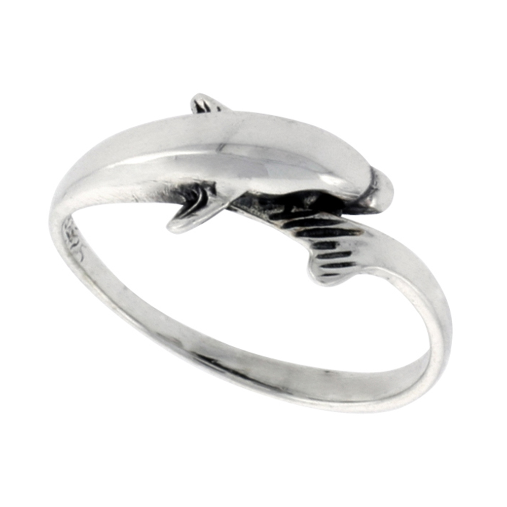 STERLING SILVER DOLPHIN RING FOR WOMEN 1/4 INCH WIDE SIZES 6 - 10