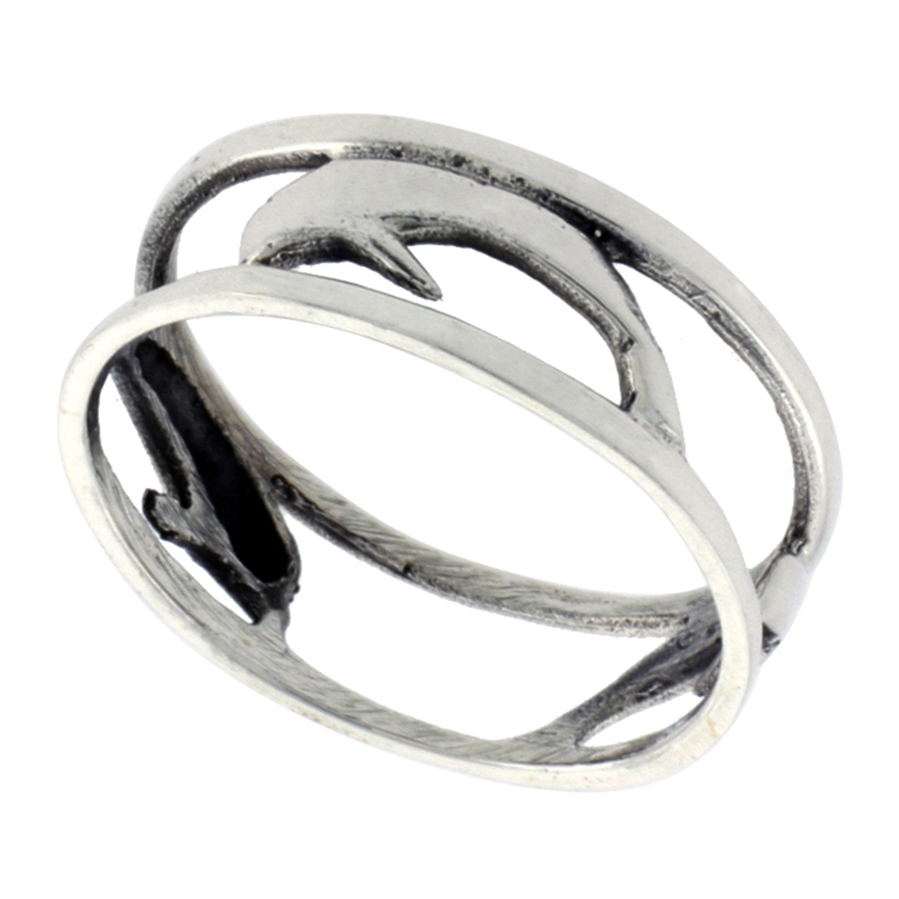 STERLING SILVER DOLPHIN RING FOR WOMEN 1/4 INCH SIZES 6 - 10