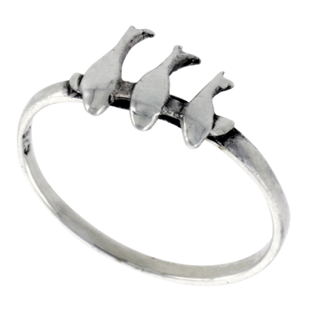 STERLING SILVER DOLPHINS RING FOR WOMEN 5/16 INCH WIDE SIZES 6 - 10
