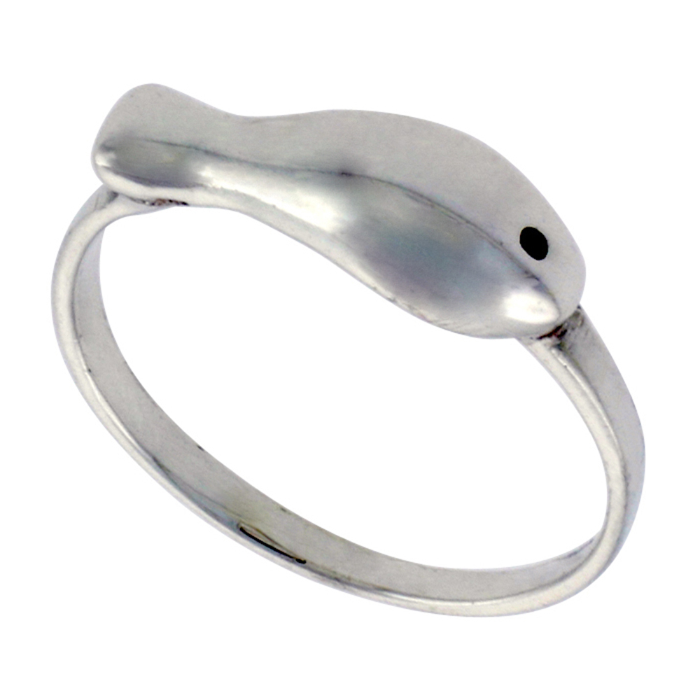STERLING SILVER FISH RING FOR WOMEN 1/4 INCH WIDE SIZES 6 - 10