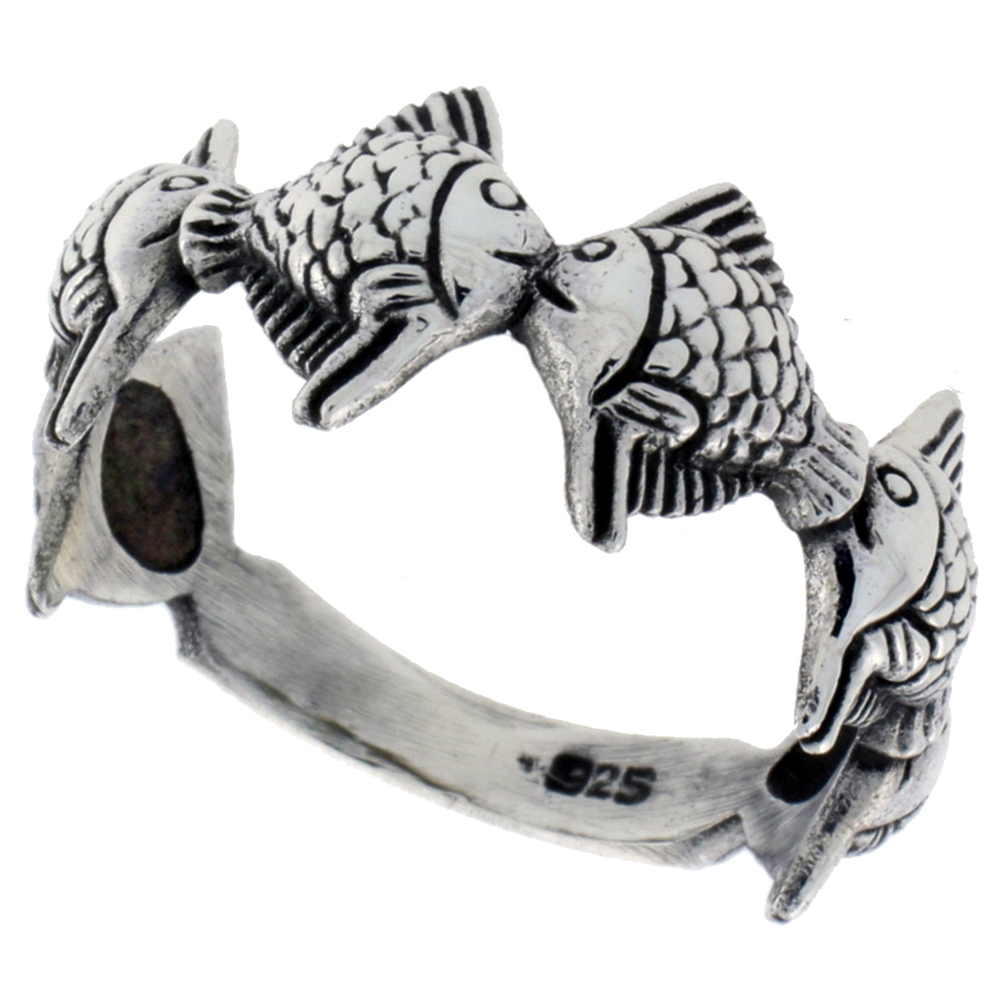 STERLING SILVER GOLDFISH RING FOR WOMEN 3/8 INCH WIDE SIZES 6 - 10