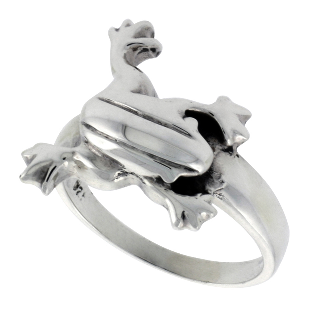STERLING SILVER FROG RING FOR WOMEN 3/4 INCH WIDE SIZES 6 - 10