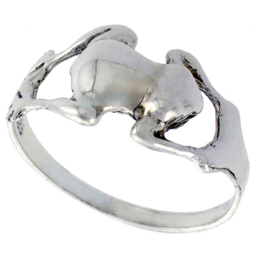 STERLING SILVER FROG RING FOR WOMEN 3/8 INCH WIDE SIZES 6 - 10