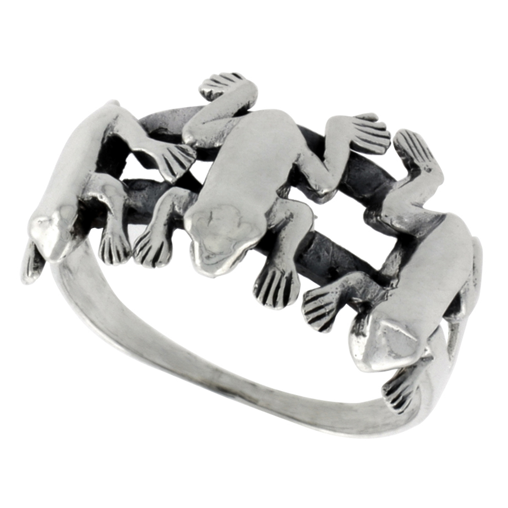 STERLING SILVER FROGS RING FOR WOMEN 1/2 INCH WIDE SIZES 6 - 10