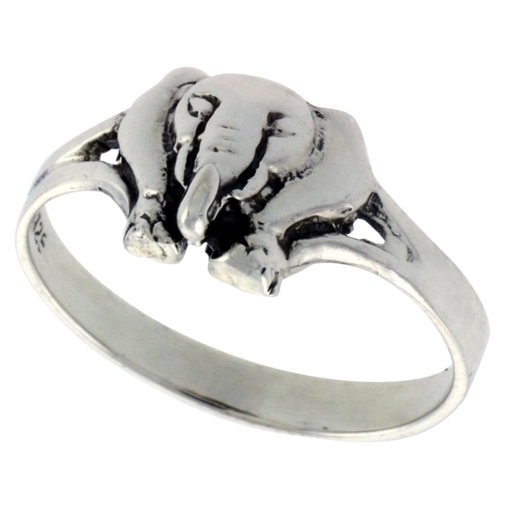 STERLING SILVER ELEPHANT HEAD RING FOR WOMEN 3/8 INCH WIDE SIZES 6 - 10