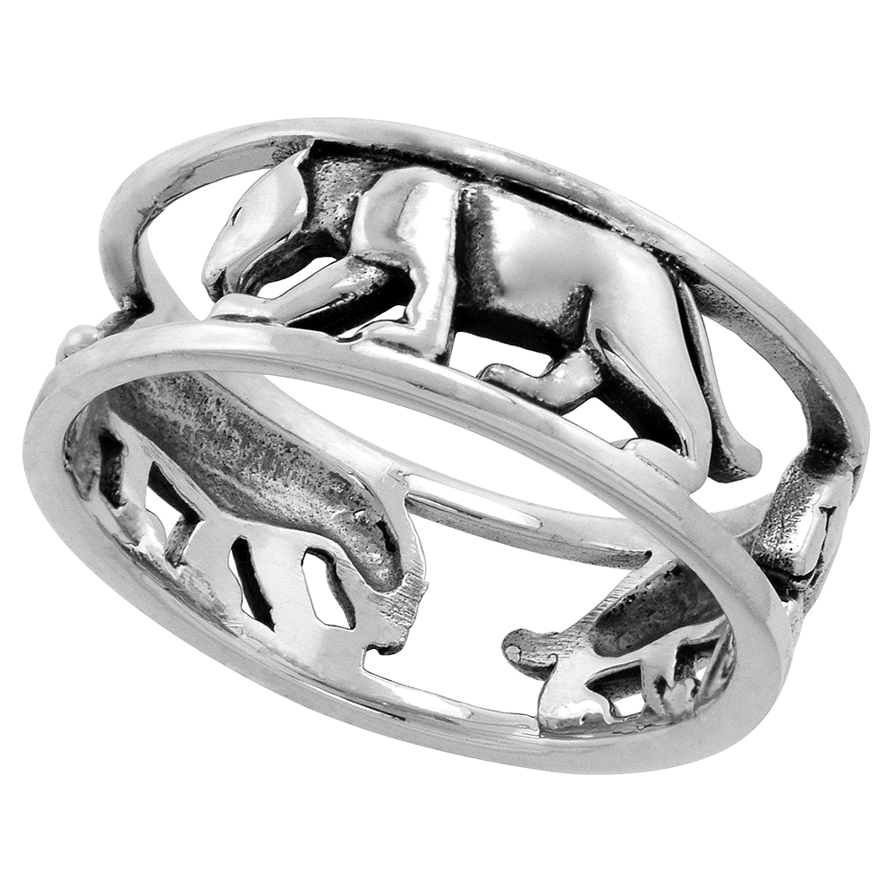 STERLING SILVER PANTHER RING FOR WOMEN 1/4 INCH WIDE SIZES 6 - 10