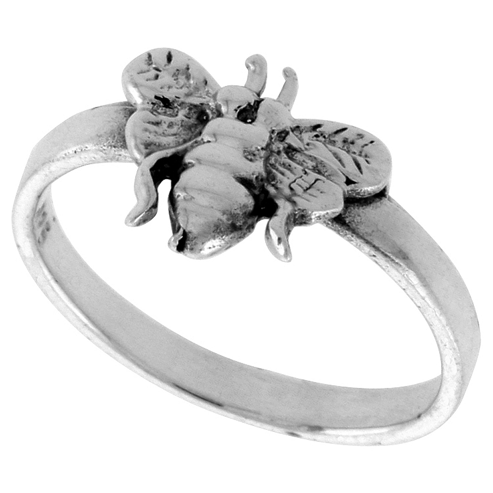 Sterling Silver Bee Ring for Women 3/8 inch wide sizes 6 - 10