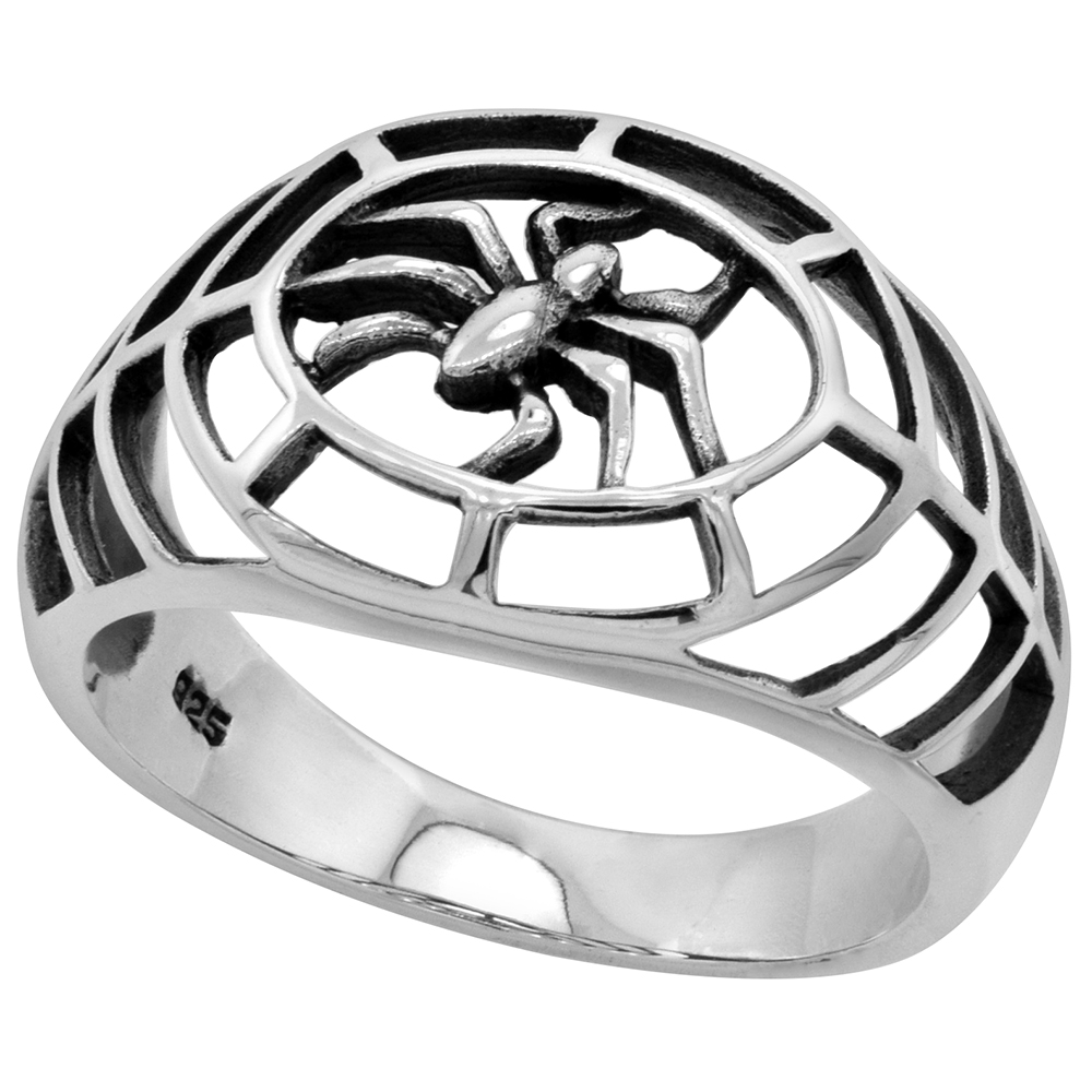 STERLING SILVER SPIDER WEB RING FOR WOMEN 5/8 INCH WIDE SIZES 6 - 10