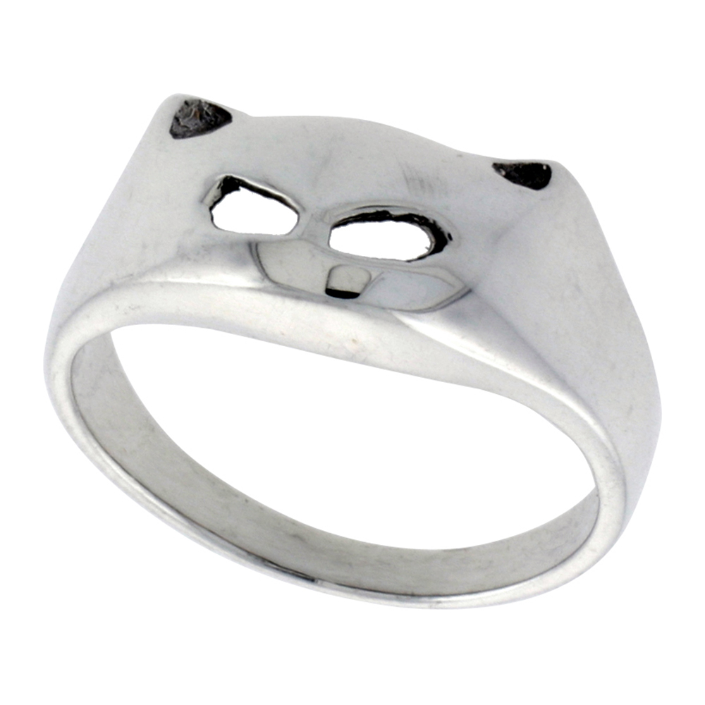 Sterling Silver Cat Ring for Women 7/16 inch wide sizes 6 - 10