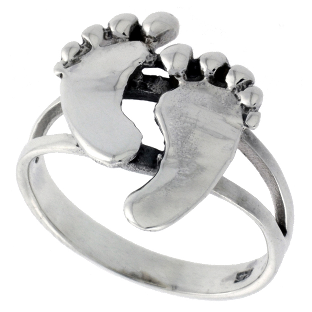 STERLING SILVER FOOTPRINTS RING FOR WOMEN 3/4 INCH WIDE SIZES 6 - 10