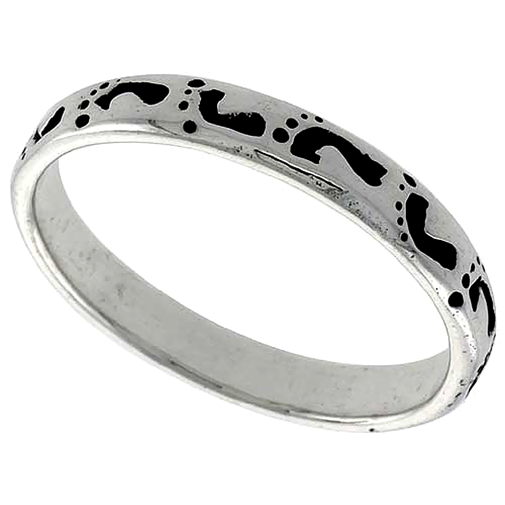 STERLING SILVER FOOTPRINTS IN THE SAND STACKABLE RING FOR WOMEN 1/8 INCH SIZES 6 - 10