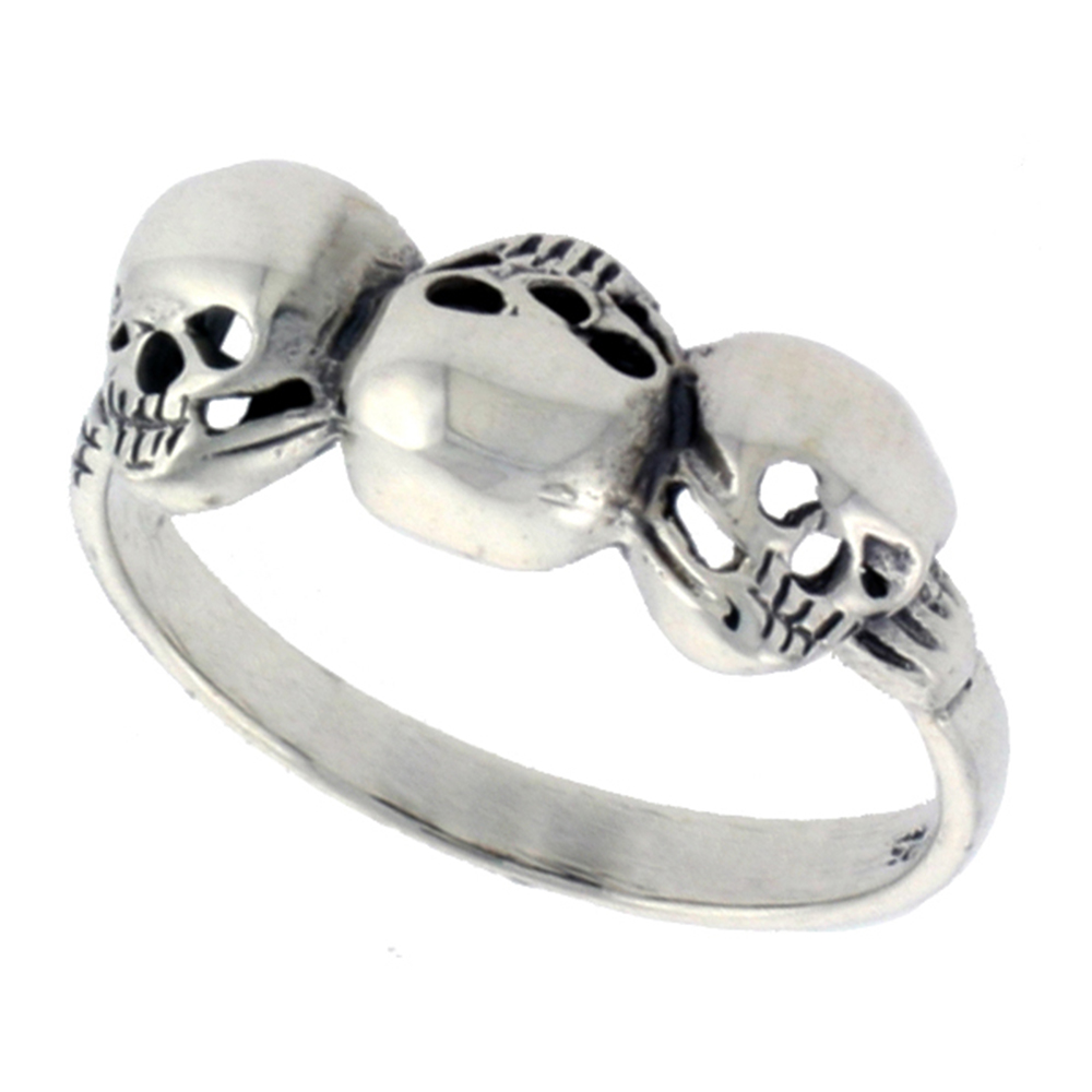 STERLING SILVER SKULLS RING FOR WOMEN DAINTY 1/4 INCH SIZES 6 - 10