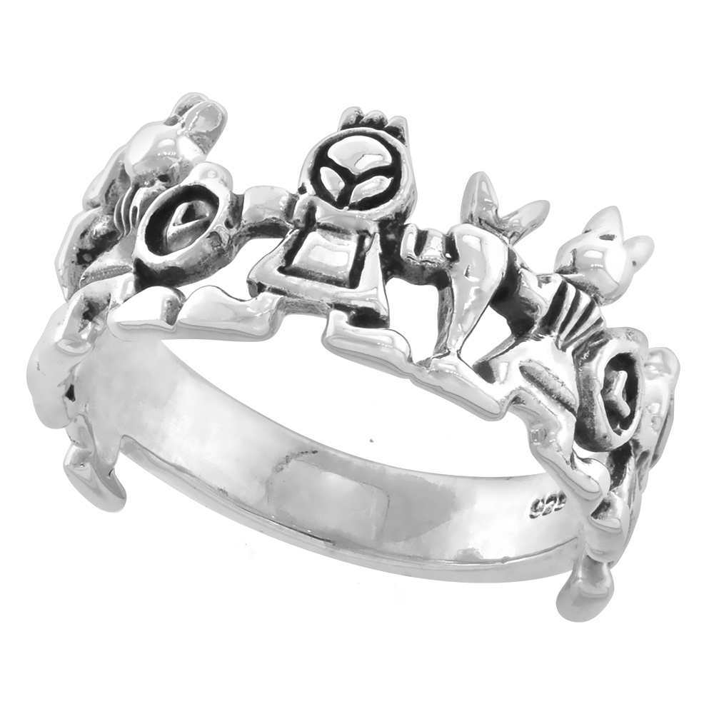 STERLING SILVER ALICE IN WONDERLAND RING FOR WOMEN 3/8 INCH WIDE SIZES 6 - 10