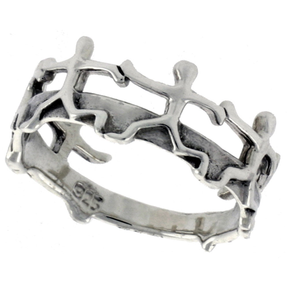 STERLING SILVER PEOPLE HOLDING HANDS RING FOR WOMEN 3/8 INCH WIDE SIZES 6 - 10