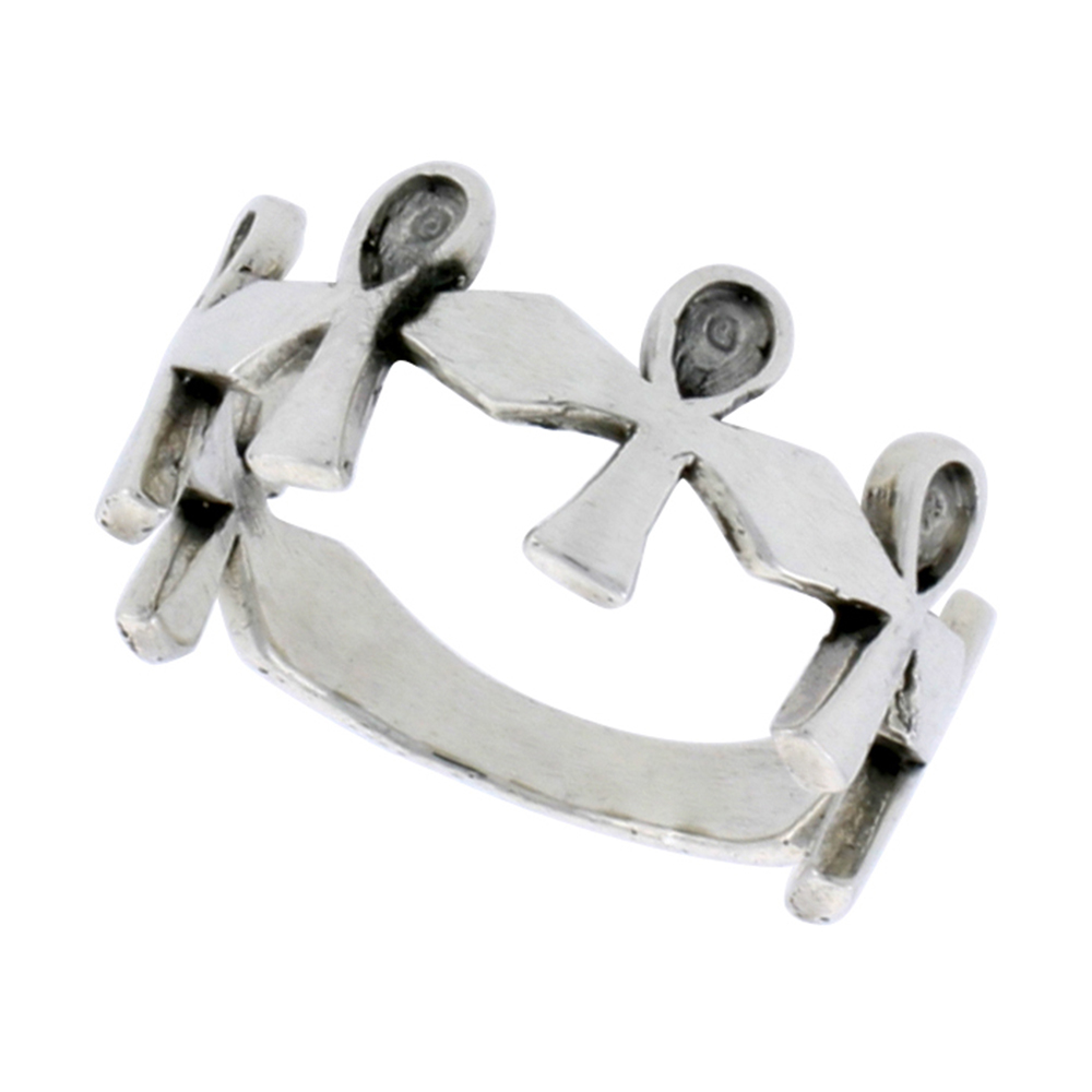 STERLING SILVER ANKHS RING FOR WOMEN 3/8 INCH WIDE SIZES 6 - 10