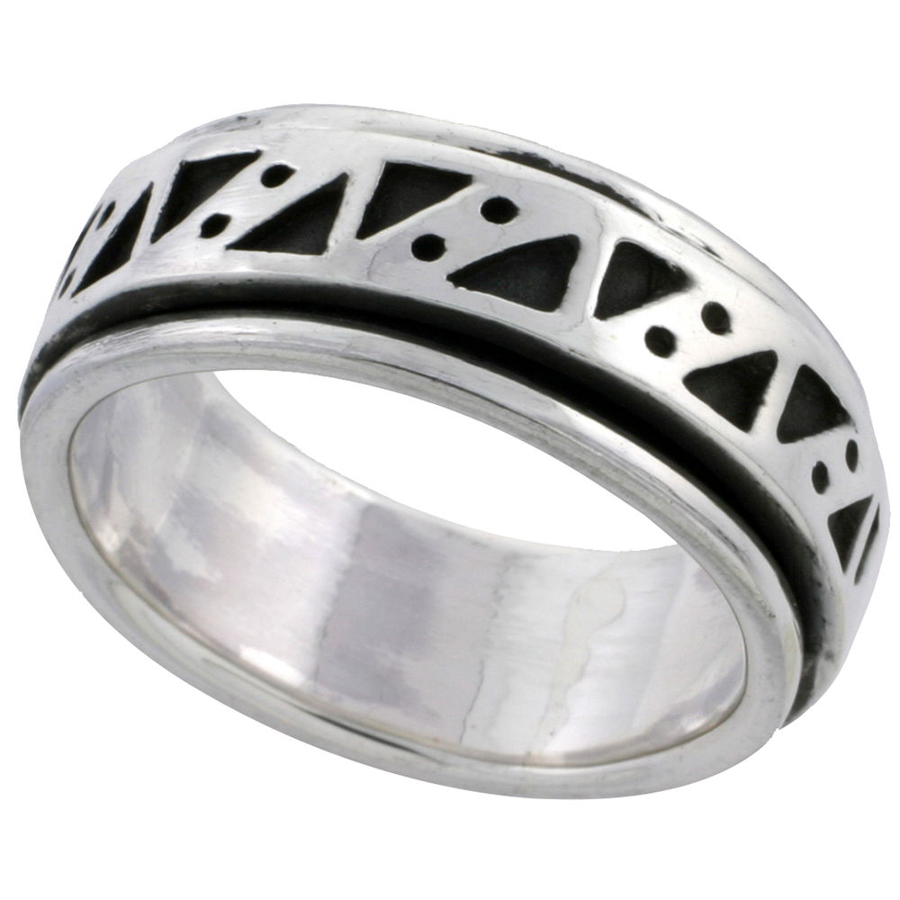 STERLING SILVER SOUTHWEST DESIGN SPINNER RING 5/16 INCH WIDE