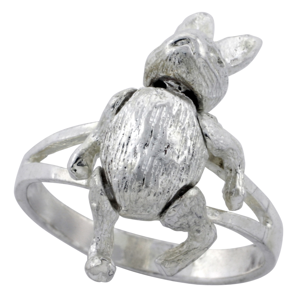 STERLING SILVER MOVABLE RABBIT RING 1 INCH SIZES 5 - 10
