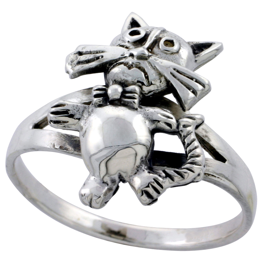STERLING SILVER MOVABLE CAT RING 3/4 INCH SIZES 6 - 10