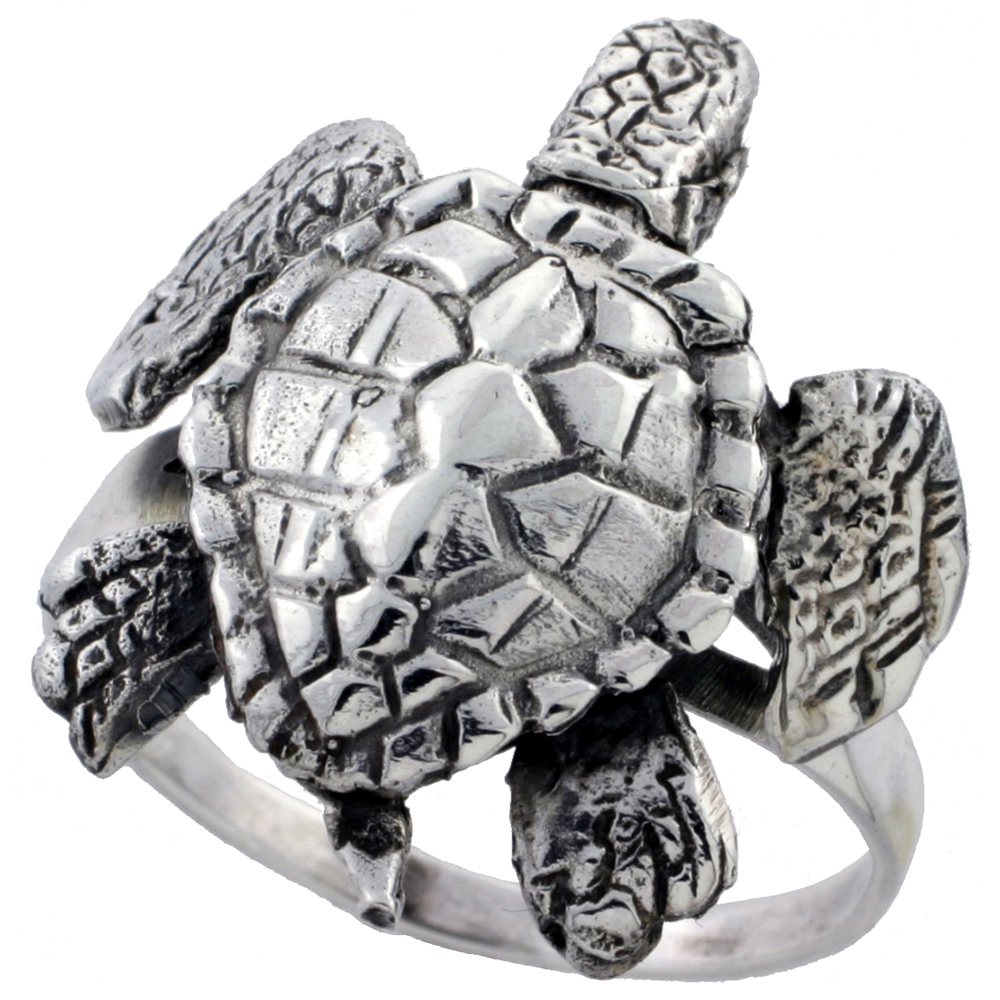 STERLING SILVER MOVABLE TURTLE RING 1 1/8 INCH SIZES 6 - 10