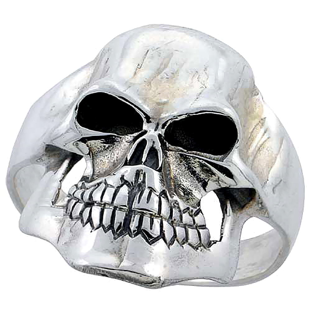 STERLING SILVER SKULL RING 1 1/16 INCH WIDE