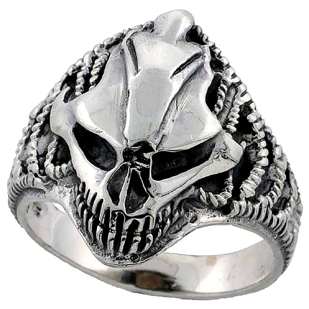 STERLING SILVER ALIEN LIZZARD SKULL RING 1 INCH WIDE