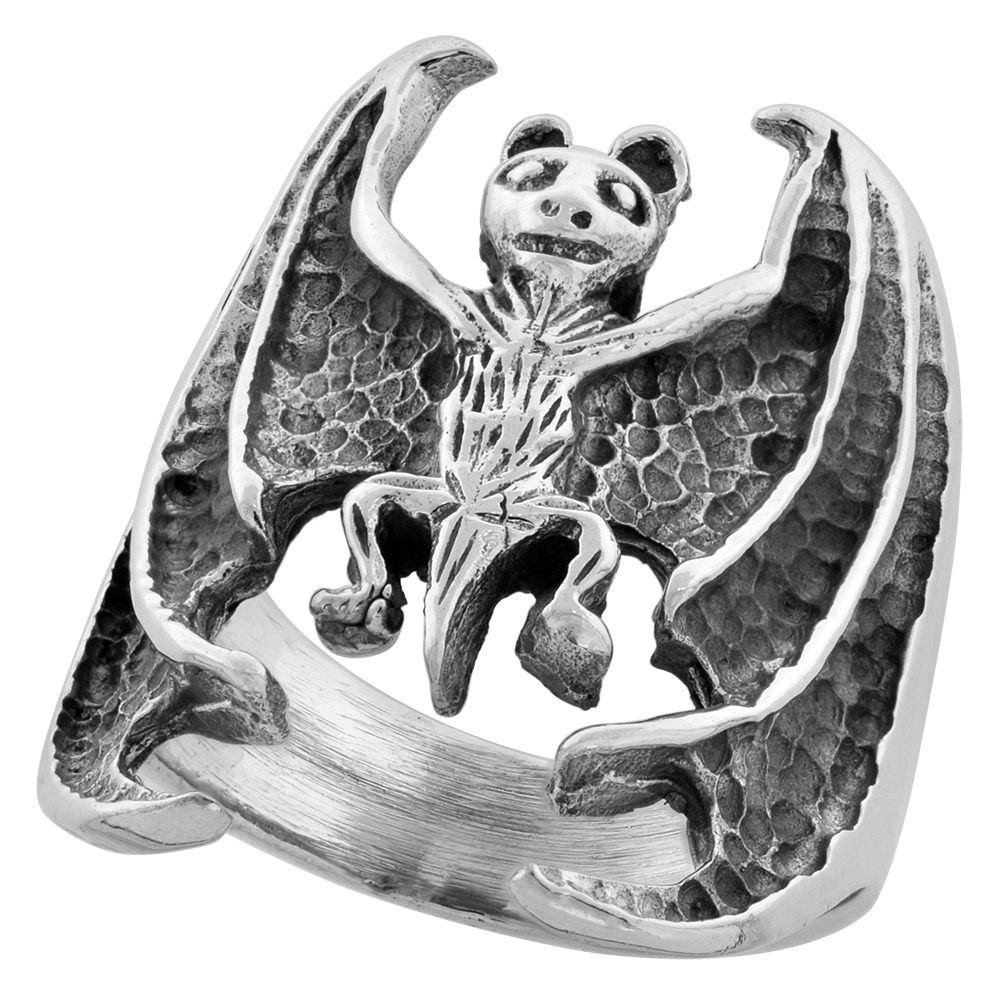 STERLING SILVER BAT RING 1 1/16 INCH WIDE SIZES 6 TO 15
